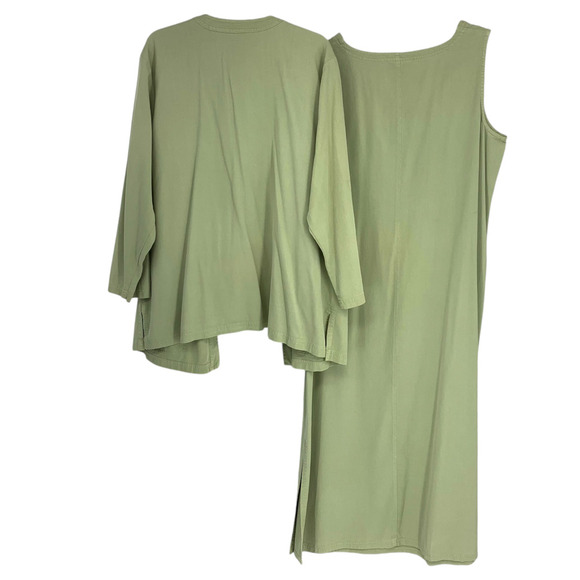 Vintage 1990's David Dart Plus Sz 1X Green Tencel Maxi Tank Dress + Overshirt - Picture 3 of 8
